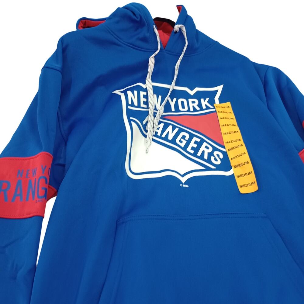 Champion New York Rangers NHL Hoodie Blue Red Men Medium Pullover Logo